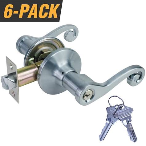 Premier Lock Satin Nickel Light Commercial Duty Door Handle Lock Set With Decorative Handle And