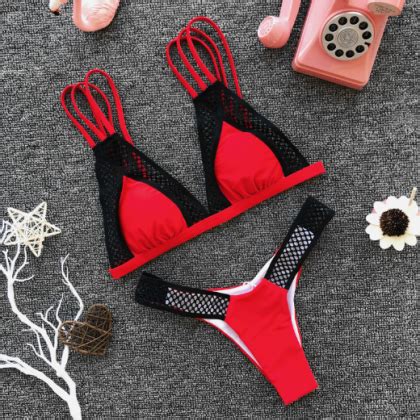 Bikini In Solid Color Sexy Gauze Bandages Ink Spot Print Swimsuit