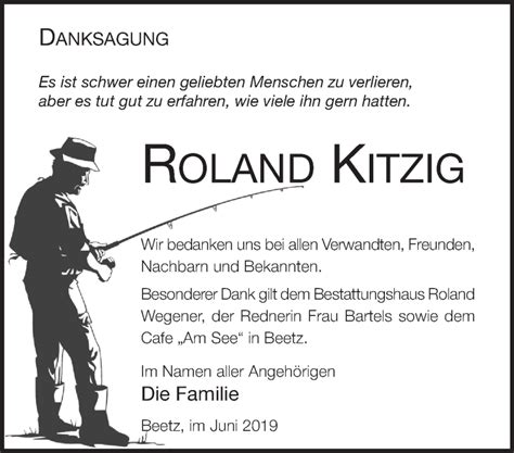 Traueranzeigen Von Roland Kitzig M Rkische Onlinezeitung Trauerportal