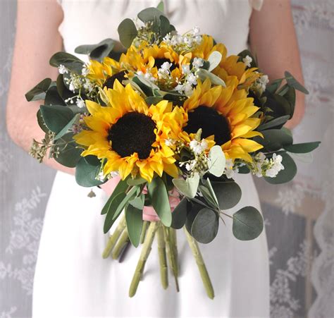 Sunflower Bridesmaid Bouquet Silk Flower Bridal Bouquet Sunflower Bouquets Boho Bouquet