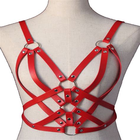 Women S Adjustable Leather Body Chest Harness With O Rings Lingerie