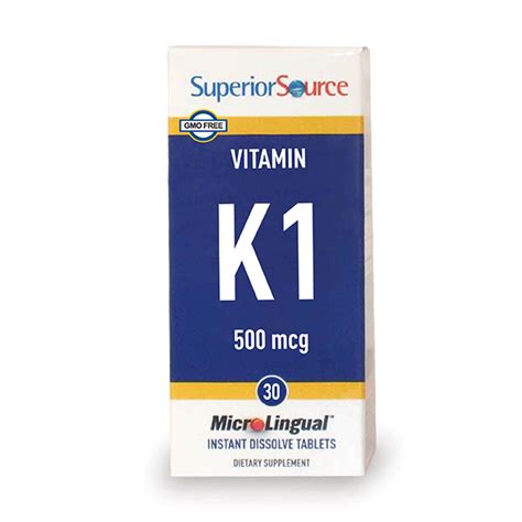 Vitamin K 1 500 Mcg As Phytonadione 30 Count Superior Source Vitamins