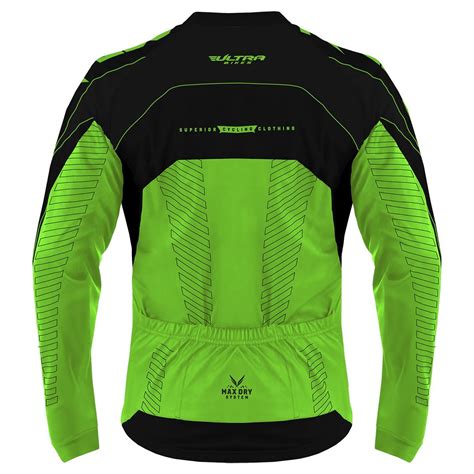 Camisa Ultra Bikes Ciclismo Max Dry Manga Longa Verde Preto Tam M