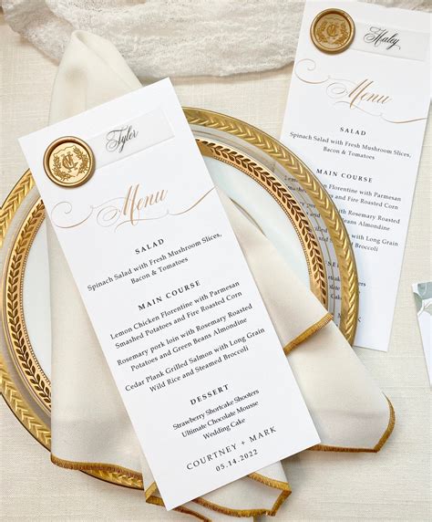 Tarjetas De Menú De Bodas De Oro Menú Impreso Menús De Boda Etsy