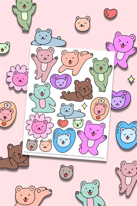 37 cute bear digital stickers, Bear printable stickers, Goodnotes ...