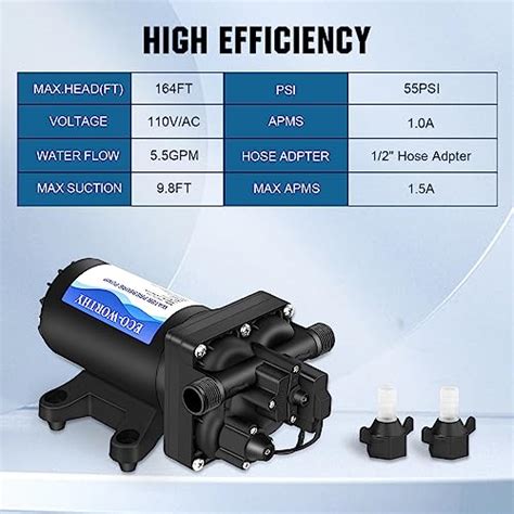 ECO WORTHY Pompe à diaphragme industrielle de pression d eau 110 V 5 5