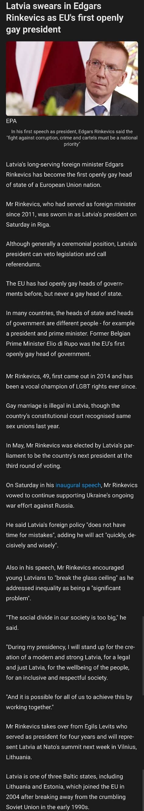 Latvia Swears In Edgars Rinkevics As Eu S First Openly Gay President