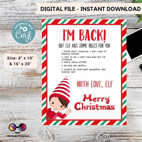 Editable Elf Rules | Elf Arrival Rules | Elf I'm Back | Elf Christmas