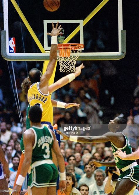 Lakers Kareem Abdul Jabbar Shoots A Sky Hook During 1985 NBA Finals