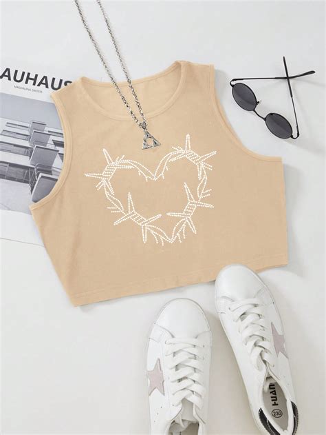 SHEIN Coolane Heart Print Crop Tank Top SHEIN USA