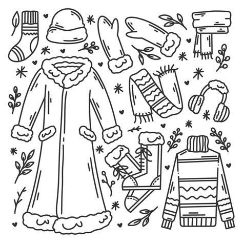 Winter Clothes Hand Drawn Doodles Coloring Vector Art At Vecteezy