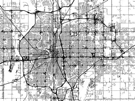 Vector road map of the city of Wichita Kansas in the United States of ...