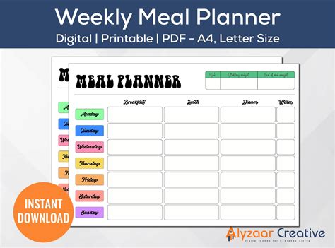 Weekly Meal Planner Weekly Meal Planner Printable Weekly Menu Weekly ...