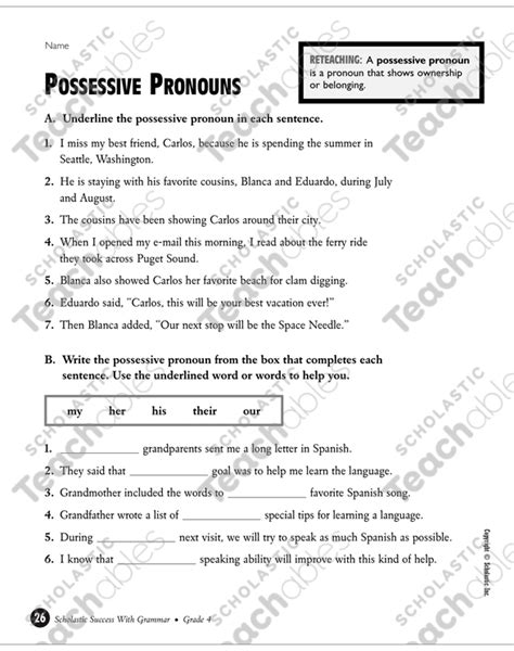 Spanish Possessive Pronouns Chart Minga