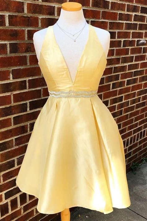 V Neck Yellow Homecoming Dresses Party Dresses Cg2258 Yellow