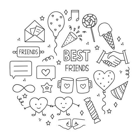 Hand Drawn Set Of Friendship Doodle Friendship Day And Party