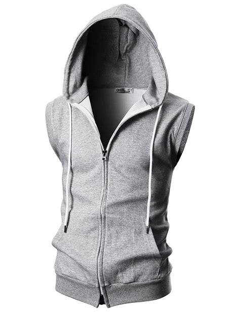 Mens Slim Fit Sleeveless Lightweight Zip Up Hooded Vest With Zipper