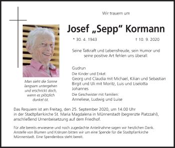 Josef Kormann Traueranzeige Trauer Infranken De