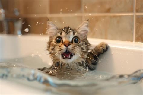 Kitten Prepares For A Bath In A Tub Ai Generated Stock Illustration Illustration Of Cleaning