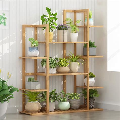 Kingdely Tier Wooden Bamboo Rack Indoor Outdoor Bamboo Shelf Flower