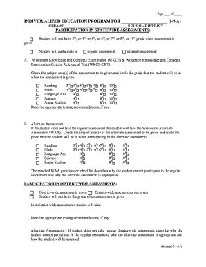 Fillable Online Cesa Individualized Education Program For I A Cesa