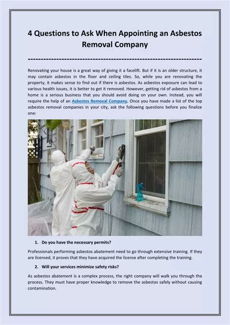 Ppt 4 Questions To Ask When Appointing An Asbestos Removal Company