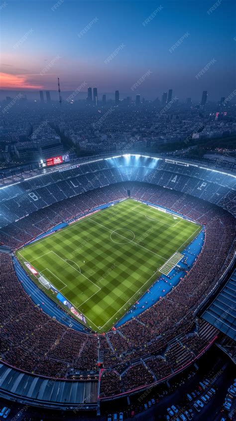 premium photo aerial view   soccer stadium   large crowd  night