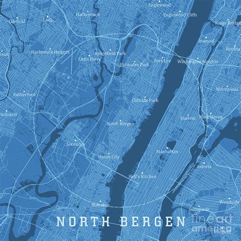 North Bergen NJ City Vector Road Map Blue Text Digital Art by Frank ...