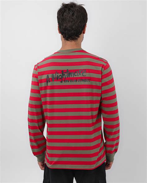 Camiseta Masculina Freddy Krueger Listrada Vermelha A Nightmare On