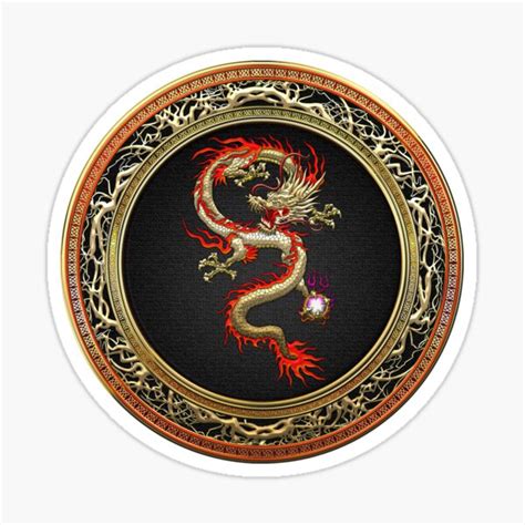 Golden Chinese Dragon Fucanglong On Black Sticker By Captain