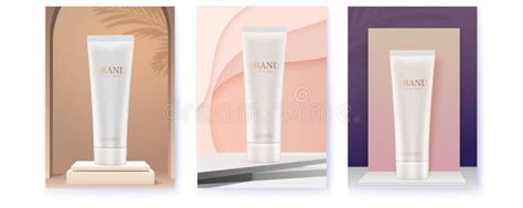 Tube Of Cosmetic Product Ads Posters Set Skincare Cream Tubes Stock