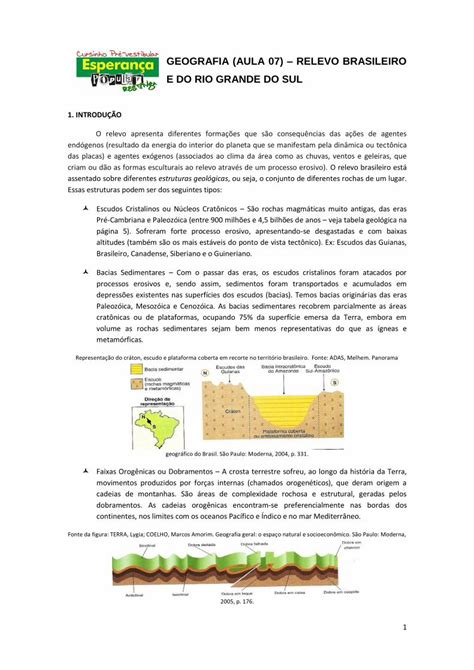 Pdf Geografia Aula Relevo Brasileiro E Do Rio Cadeias De