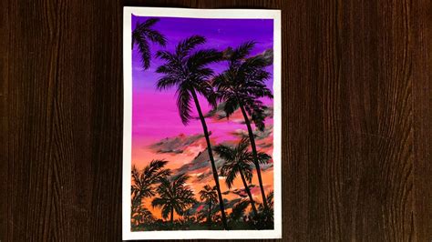 Palm Tree Sunset Painting Poster Color Sunset Painting For Beginners