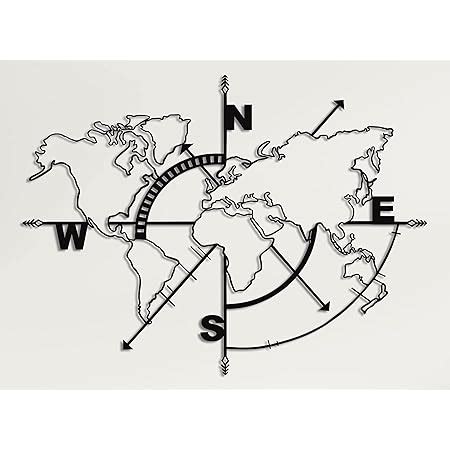 DEKADRON Metal World Map Wall Art Compass World Map Without Borders