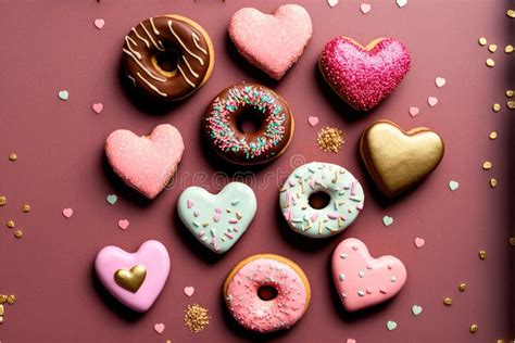 Valentines Day Heart Shaped Cookies And Donuts Handmade Pastries Made