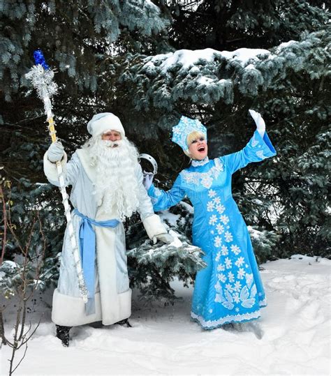 Russian Christmas Characters Ded Moroz Father Frost and Snegurochka Snow Maiden Stock Photo ...