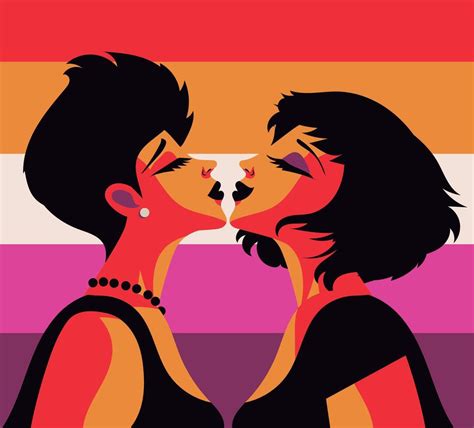 Lesbian Kiss With Pride Flag Vector Art At Vecteezy