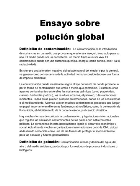 Ensayo Sobre Contaminación Contaminación La Contaminación Del Agua