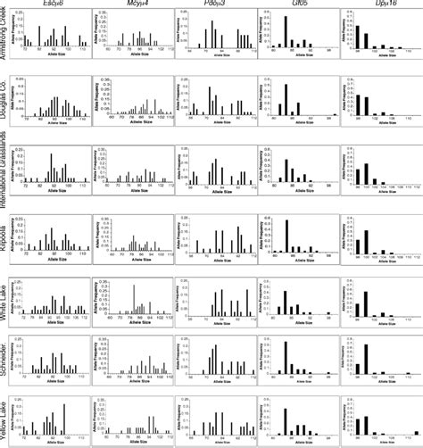 Histograms Of Allele Frequencies For Each Of Five Assayed Loci Within