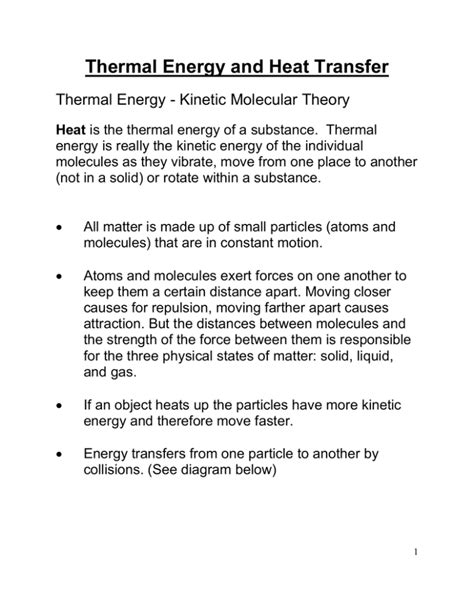 Thermal Energy And Heat Transfer Thermal Energy Kinetic Molecular Theory