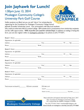 Fillable Online Muskegoncc Join Jayhawk For Lunch Muskegon Community