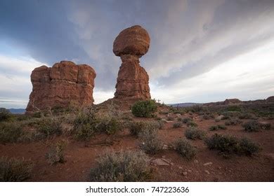 Balanced Rock Sunset Arches National Park Stock Photo