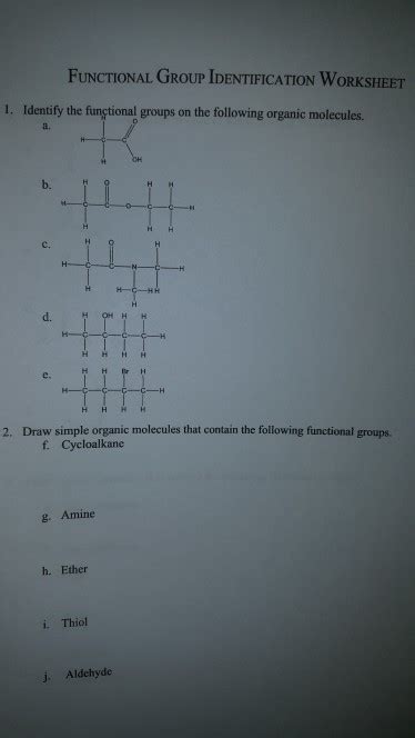 Functional Group Identification Worksheets