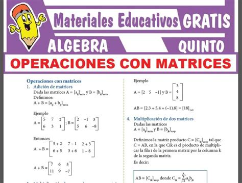 Operaciones Con Matrices Para Quinto Grado De Secundaria Materiales