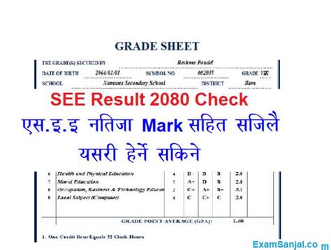 SEE Result 2080 Check Your SEE Mark Sheet Grade Sheet NEB SEE Result