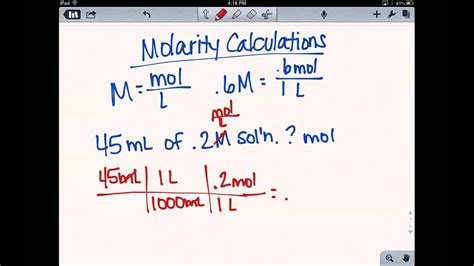 LM Unit 10 Molarity Calculations YouTube