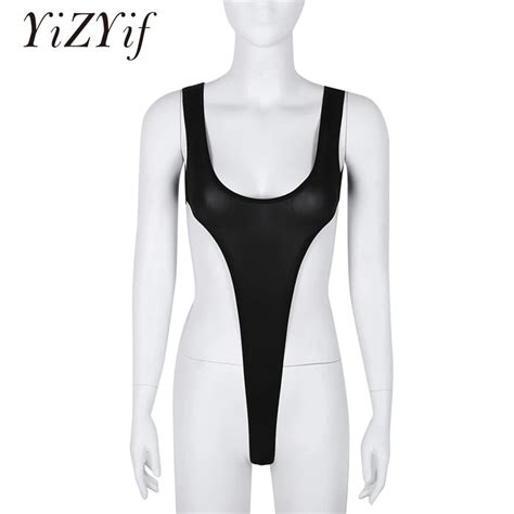 Yizyif Sexy Women High Cut Bodysuit Thong Leotard One Piece Silky See