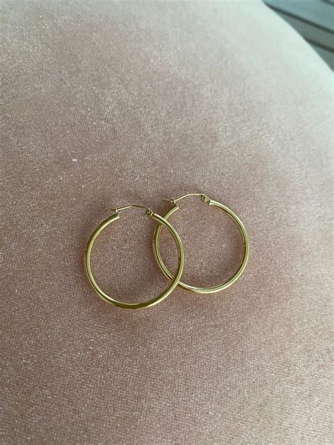 14k Yellow Gold 2mm Thickness Hoop Earrings 30mm Etsy