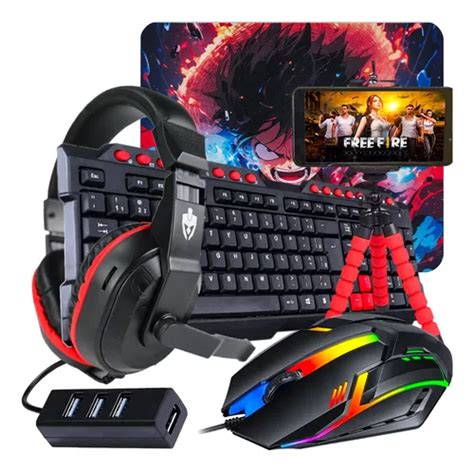 Kit Mobilador Gamer Teclado Vermelho Led 7 Cores Qwerty Frete grátis