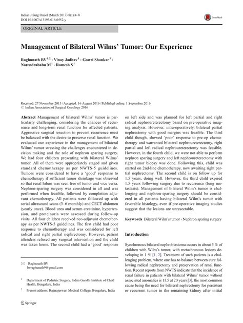 Pdf Management Of Bilateral Wilms Tumor Our Experience